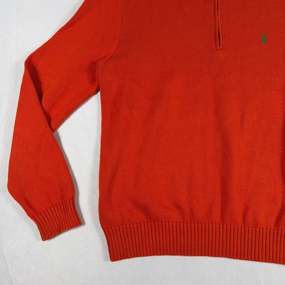Polo Ralph‎ Lauren Quarter Zip Sweater Orange Cotton Knit Mens Large